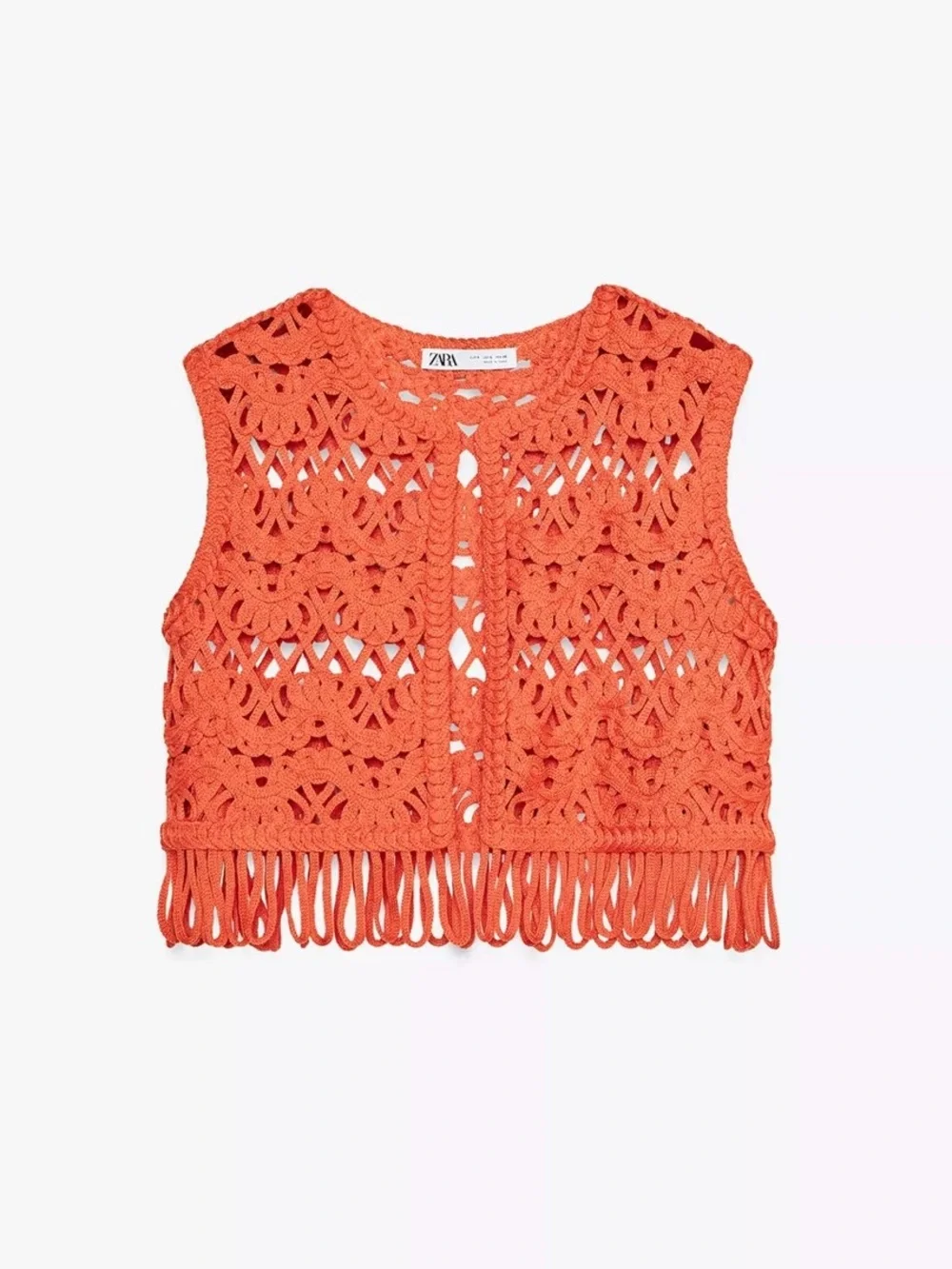 New ZARA Crochet Fringed Knit Vest